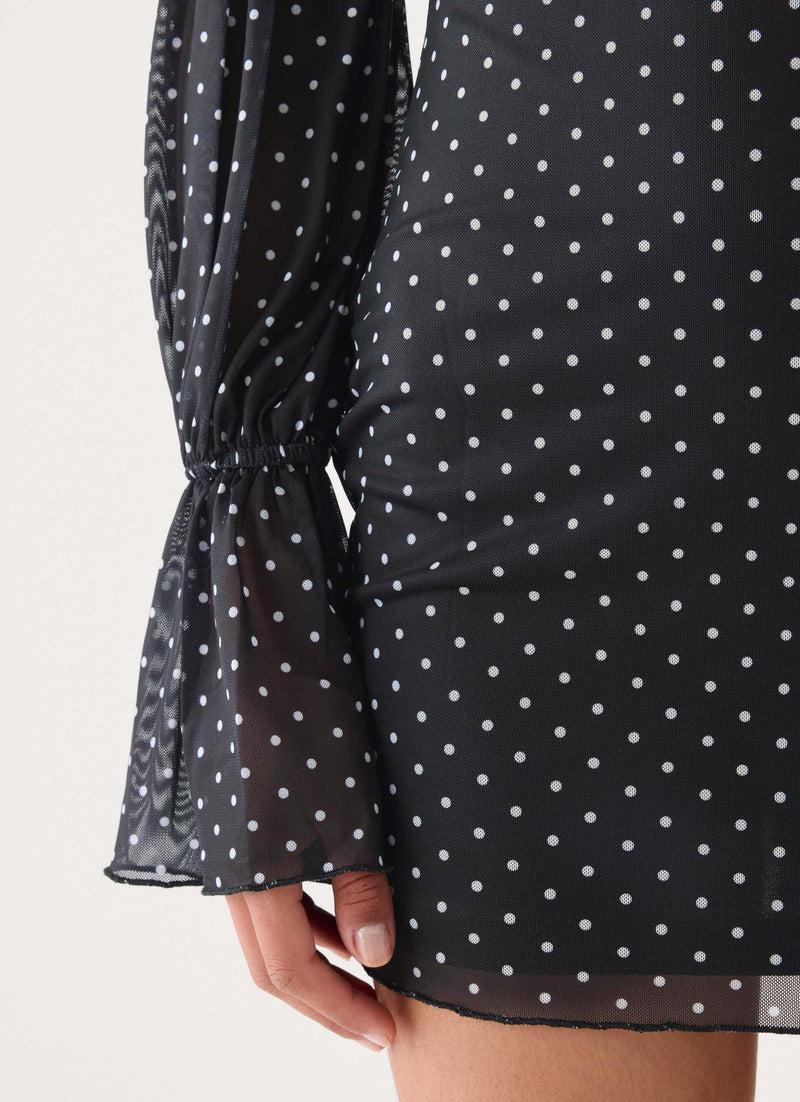 Moonlight Drive Mini Dress - Black Polka Dot