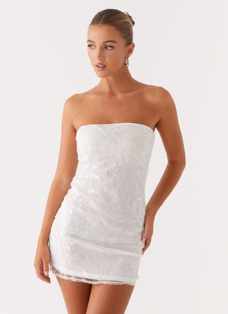 Moorey Beaded Mini Dress - White Silver Peppermayo US Moorey Beaded Mini Dress - White Silver Peppermayo US