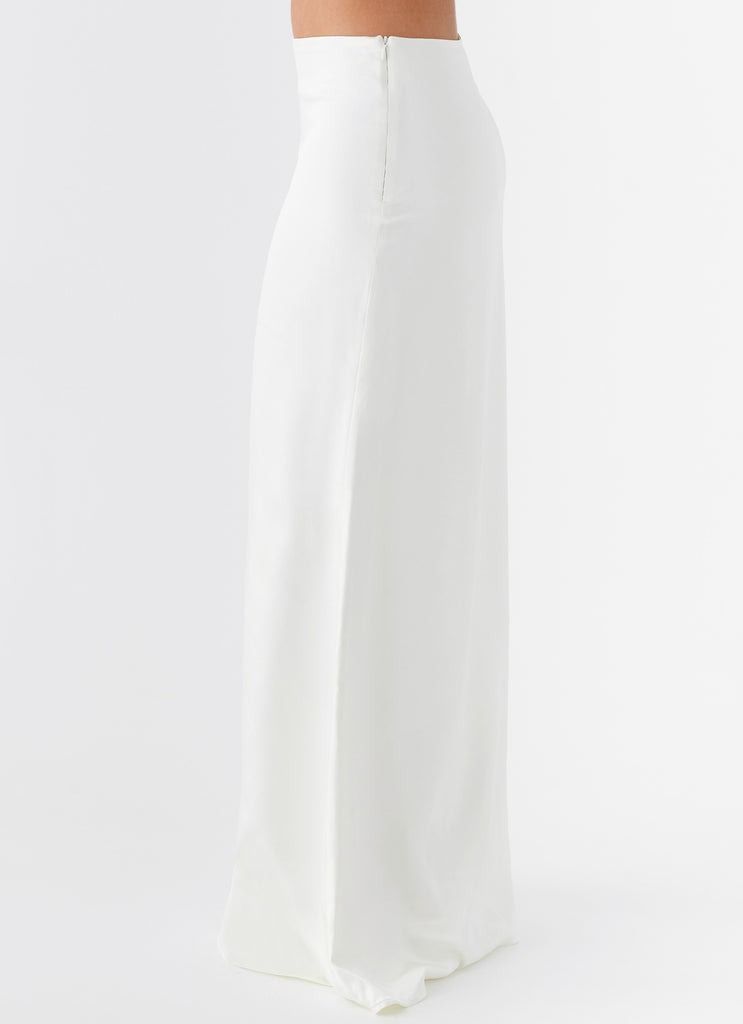 Womens Morgan Low Rise Maxi Skirt in the colour Ivory in front of a light grey background