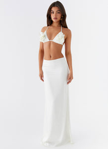 Womens Morgan Low Rise Maxi Skirt in the colour Ivory in front of a light grey background