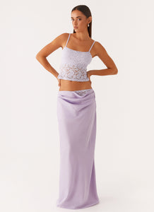 Nancy Lace Satin Maxi Skirt - Lilac