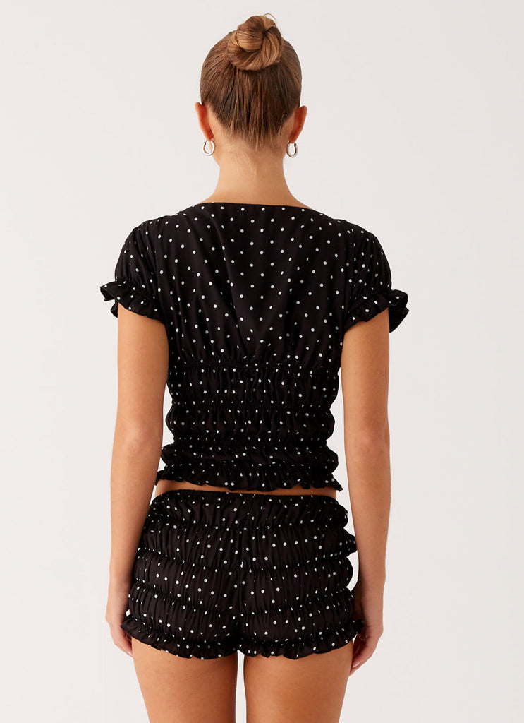 Natalia Ruched Top - Black Polka Dot