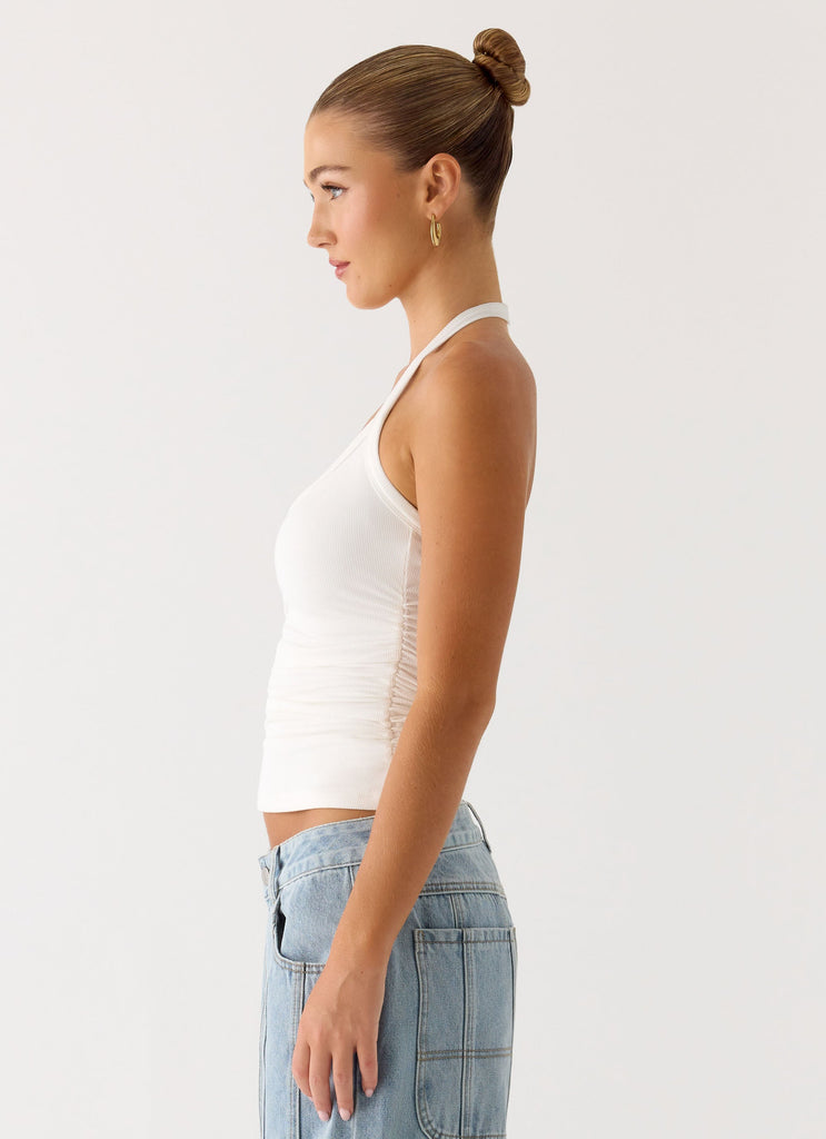 Naturi Ribbed Halter Top - White