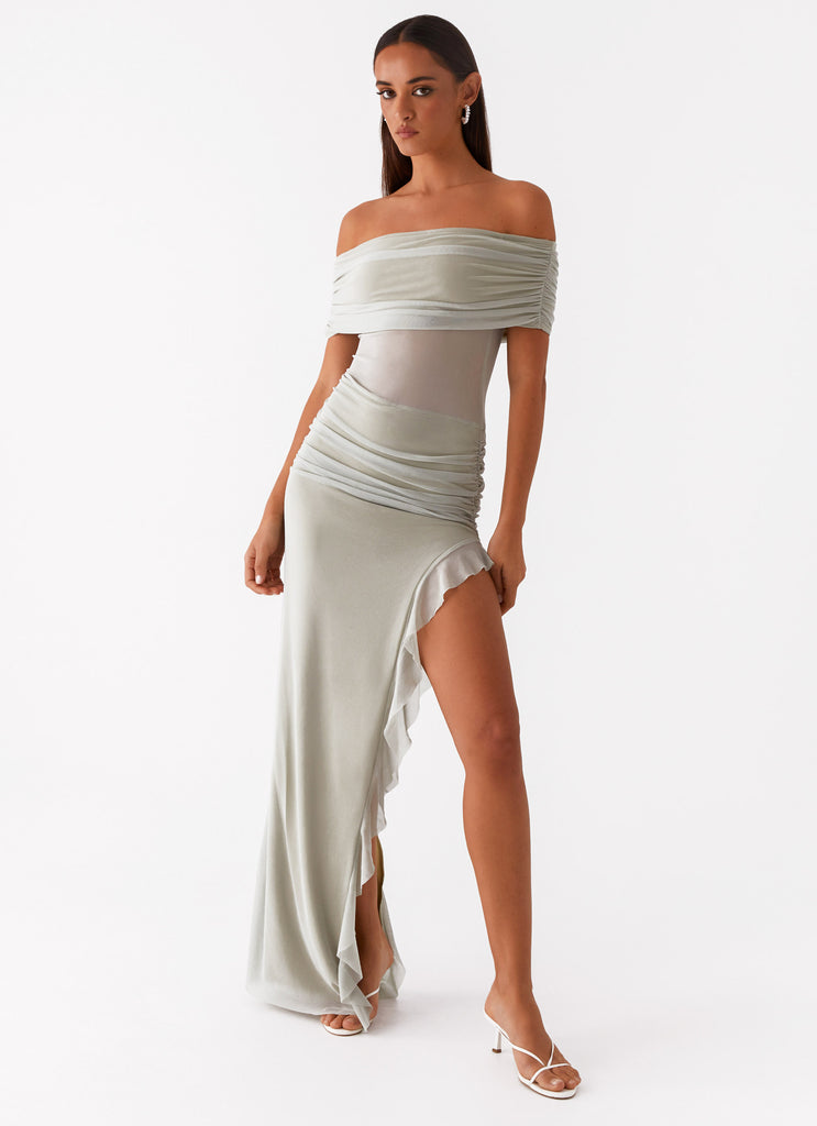 Nelly Off Shoulder Maxi Dress - Pistachio Peppermayo US Nelly Off Shoulder Maxi Dress - Pistachio Peppermayo US