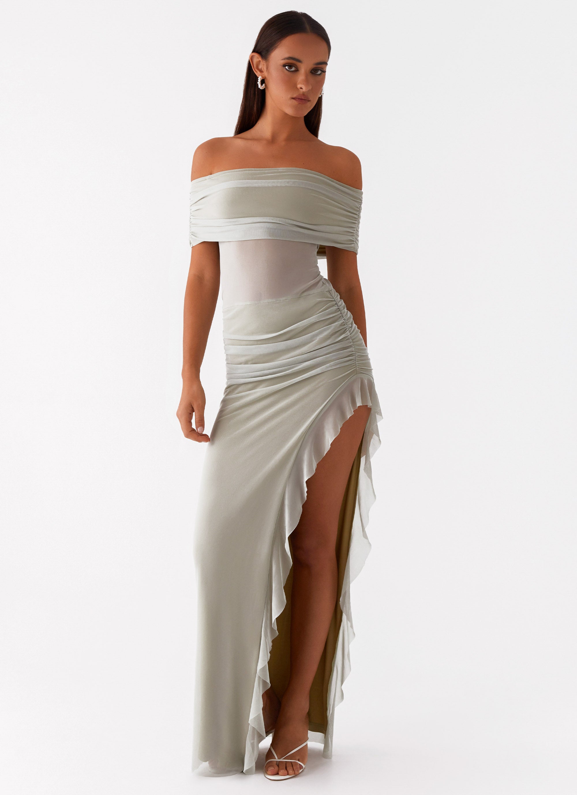 Nelly Off Shoulder Maxi Dress - Pistachio Peppermayo US Nelly Off Shoulder Maxi Dress - Pistachio Peppermayo US