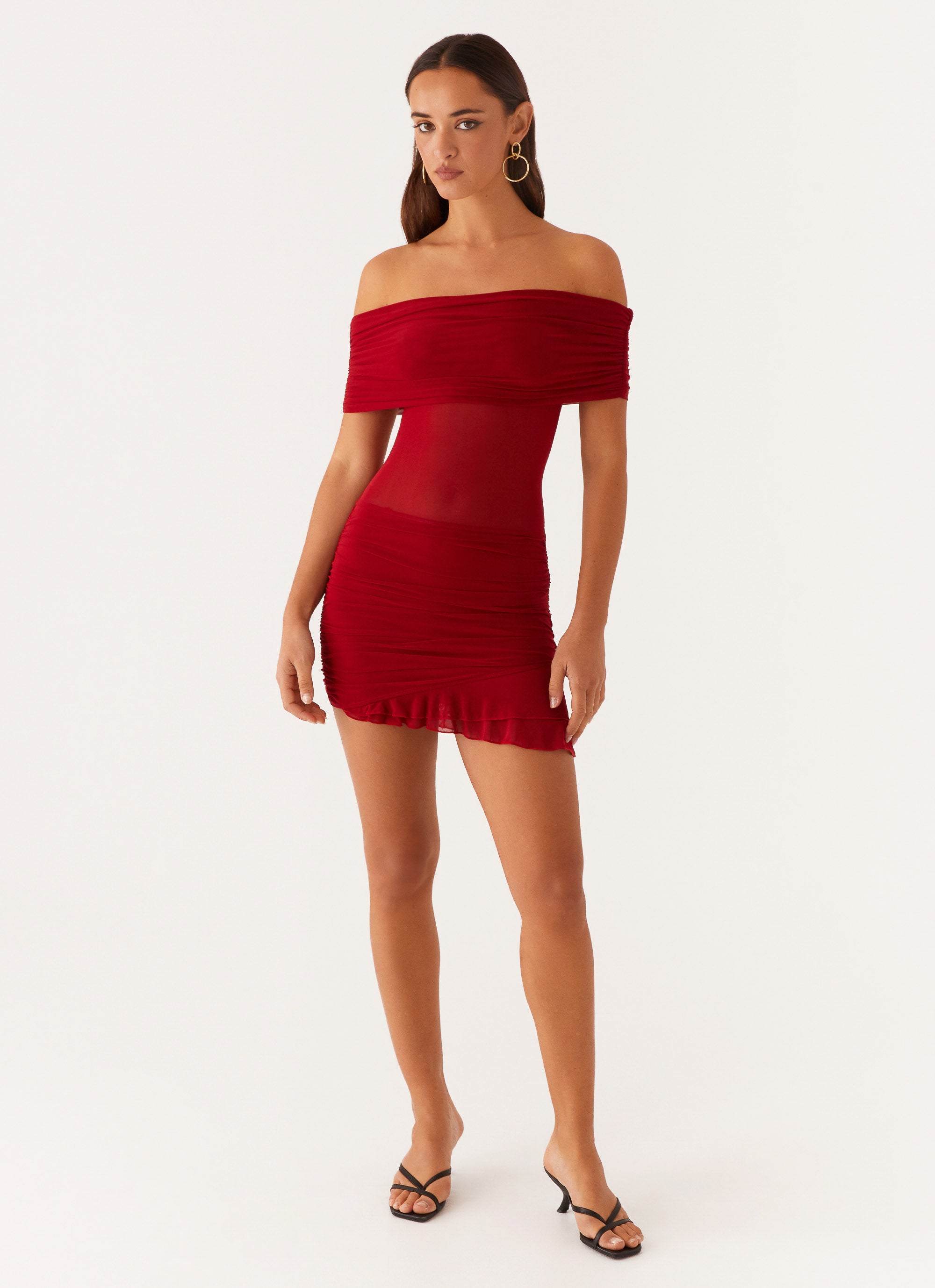 Nelly Off Shoulder Mini Dress - Deep Red Nelly Off Shoulder Mini Dress - Deep Red