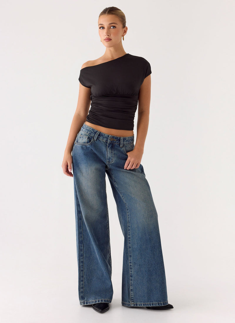 Neo Low Rise Wide Leg Jeans - Vintage Blue Bleach Wash