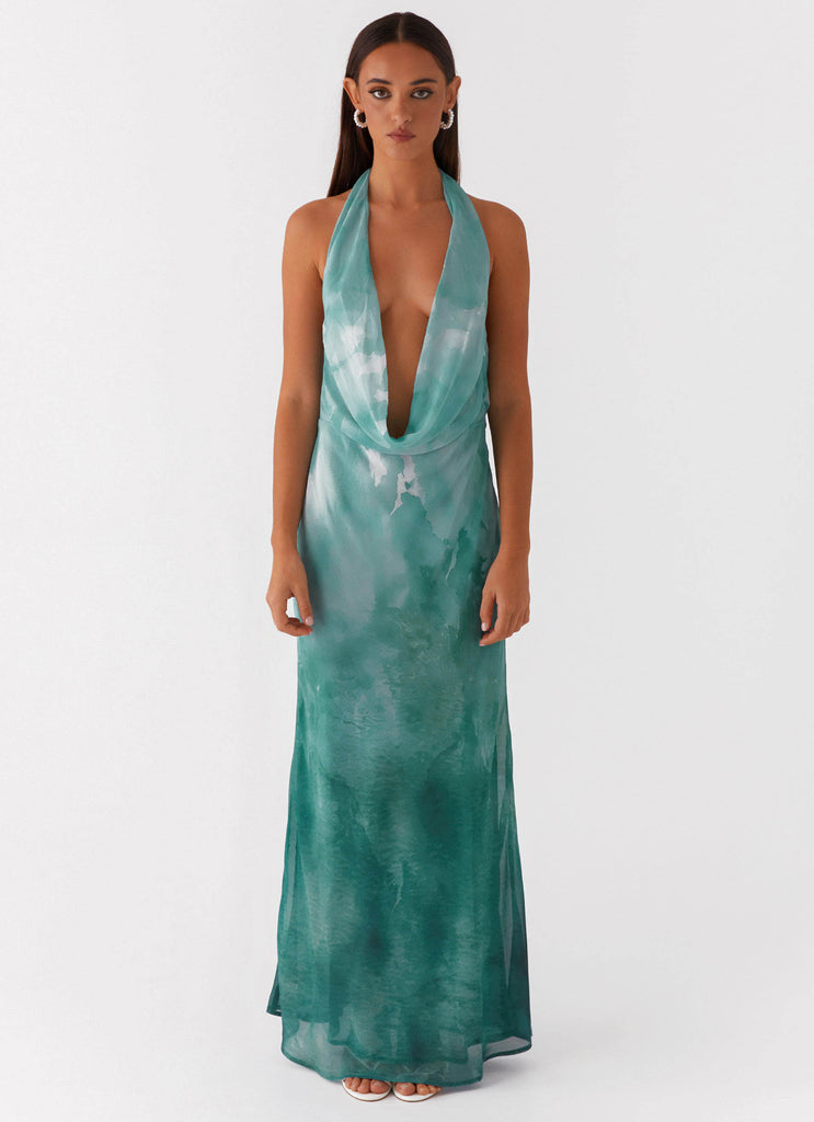 Nerissa Cowl Neck Maxi Dress - Green Tie Dye Peppermayo US Nerissa Cowl Neck Maxi Dress - Green Tie Dye Peppermayo US