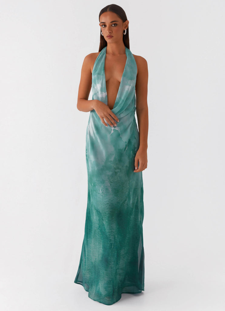 Nerissa Cowl Neck Maxi Dress - Green Tie Dye Peppermayo US Nerissa Cowl Neck Maxi Dress - Green Tie Dye Peppermayo US