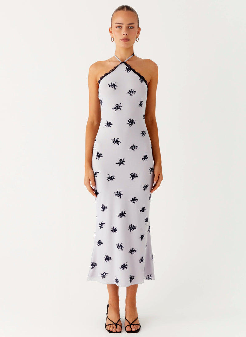 Nestel Flock Halter Midi Dress - Lilac