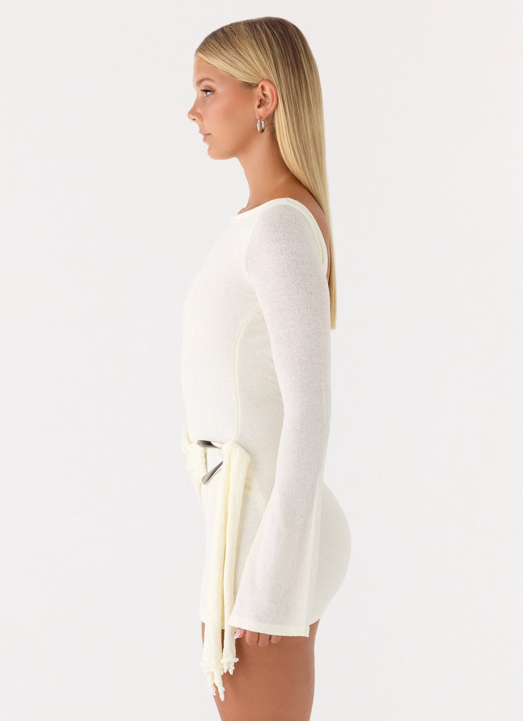 Niella Long Sleeve Wrap Mini Dress - Ivory Peppermayo US Niella Long Sleeve Wrap Mini Dress - Ivory Peppermayo US