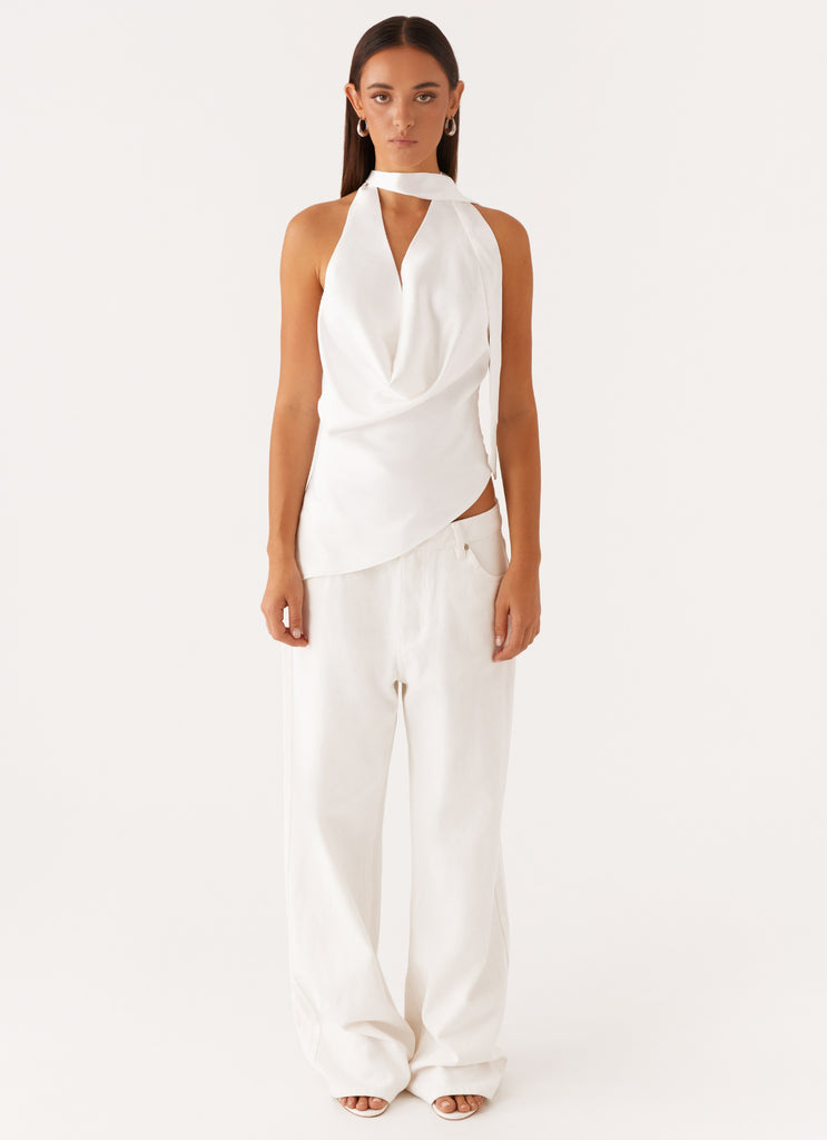 Nina Halterneck Scarf Top - White