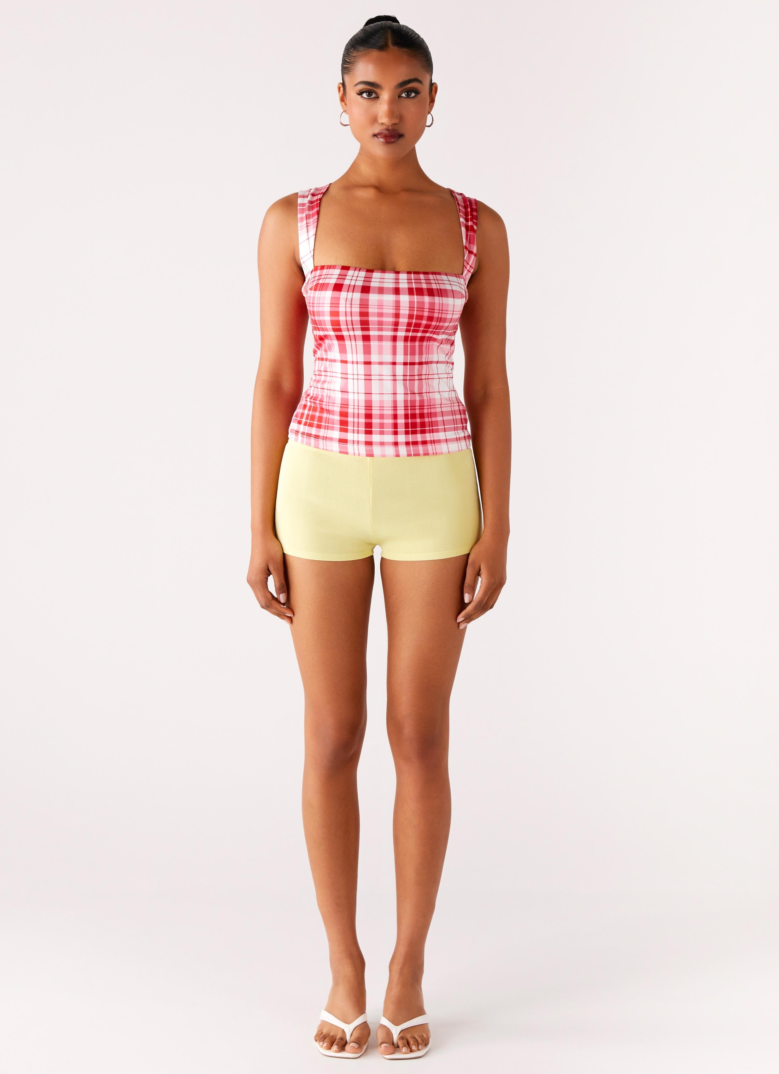 Check Top Pink Mini No Drama Strap Top - Pink Check – Peppermayo US