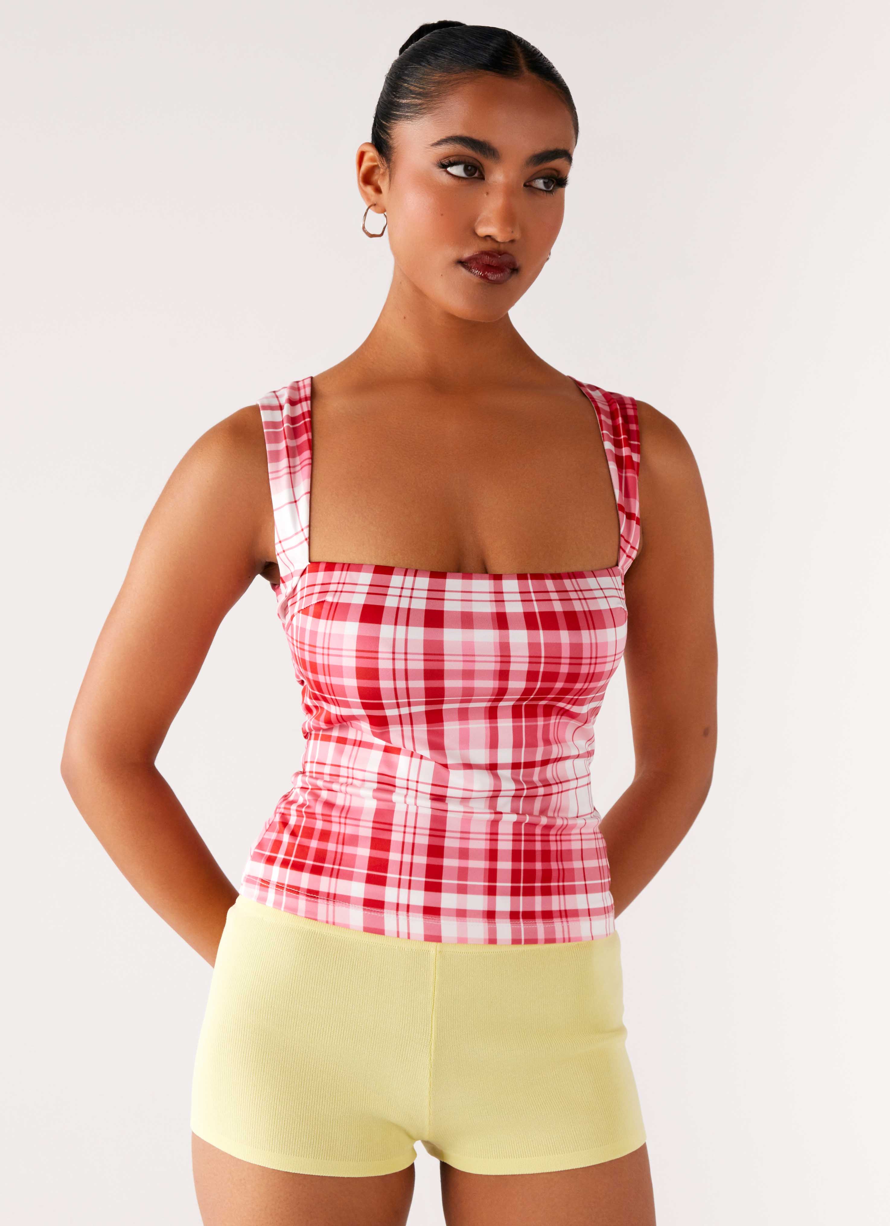 Check Top Pink Mini No Drama Strap Top - Pink Check – Peppermayo US