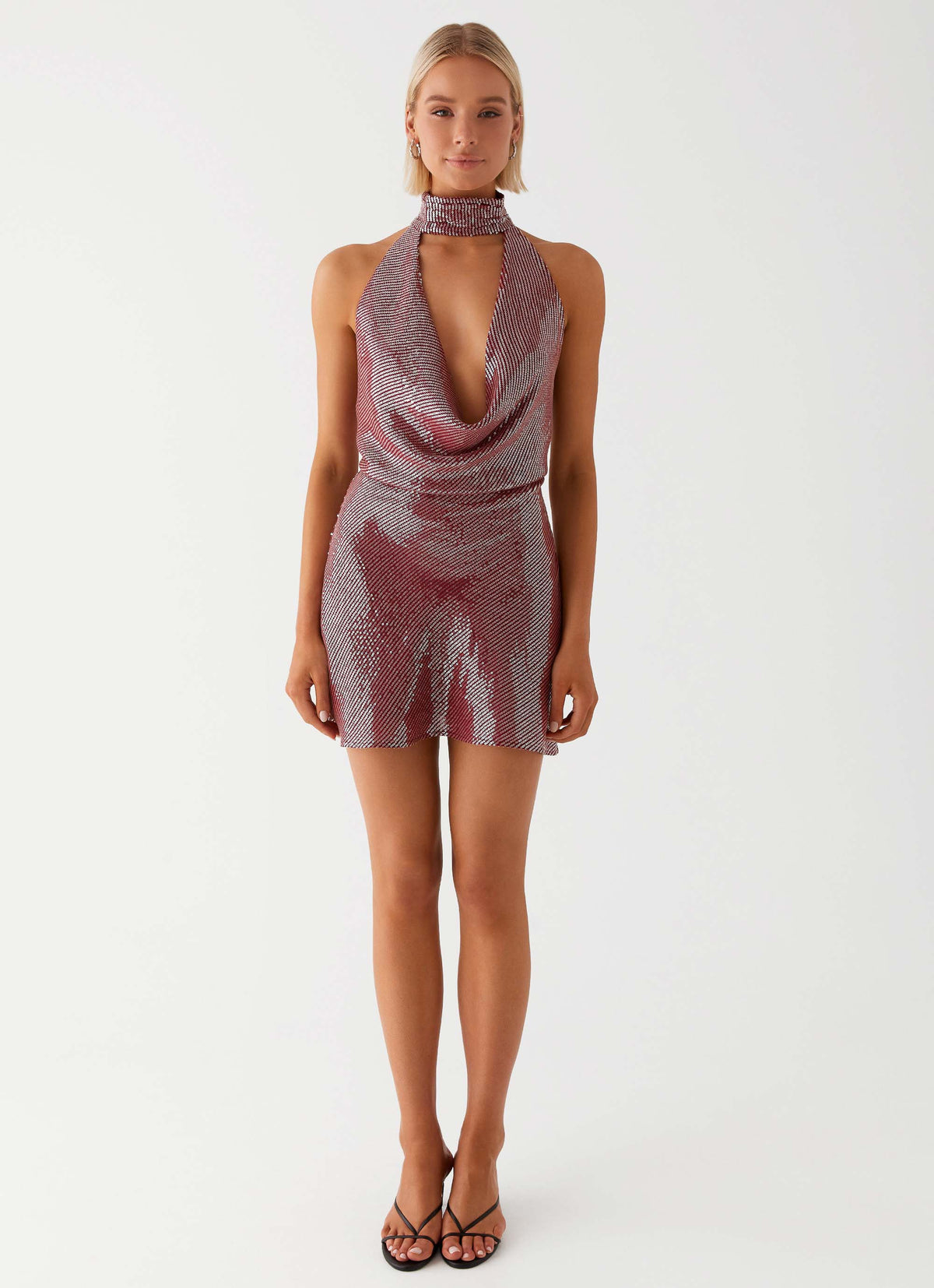 Nora Sequin Cowl Neck Mini Dress