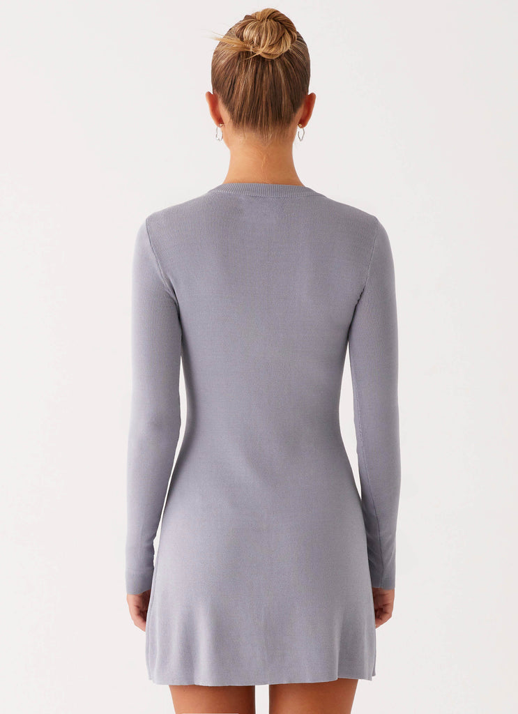 Not One Time Long Sleeve Knit Mini Dress - Grey