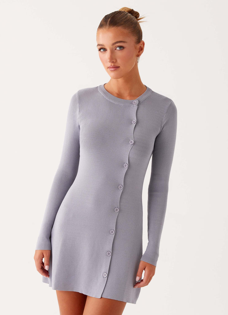 Not One Time Long Sleeve Knit Mini Dress - Grey Not One Time Long Sleeve Knit Mini Dress - Grey