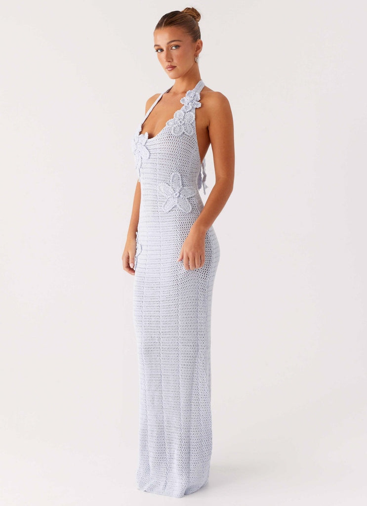 blue crochet flower dress Diane crochet faux-flower embellished maxi dress