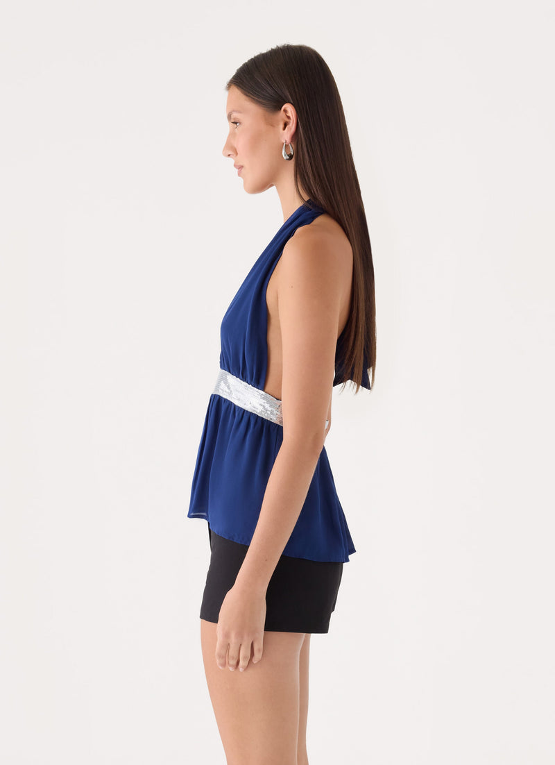Novara Chiffon Top - Rich Blue