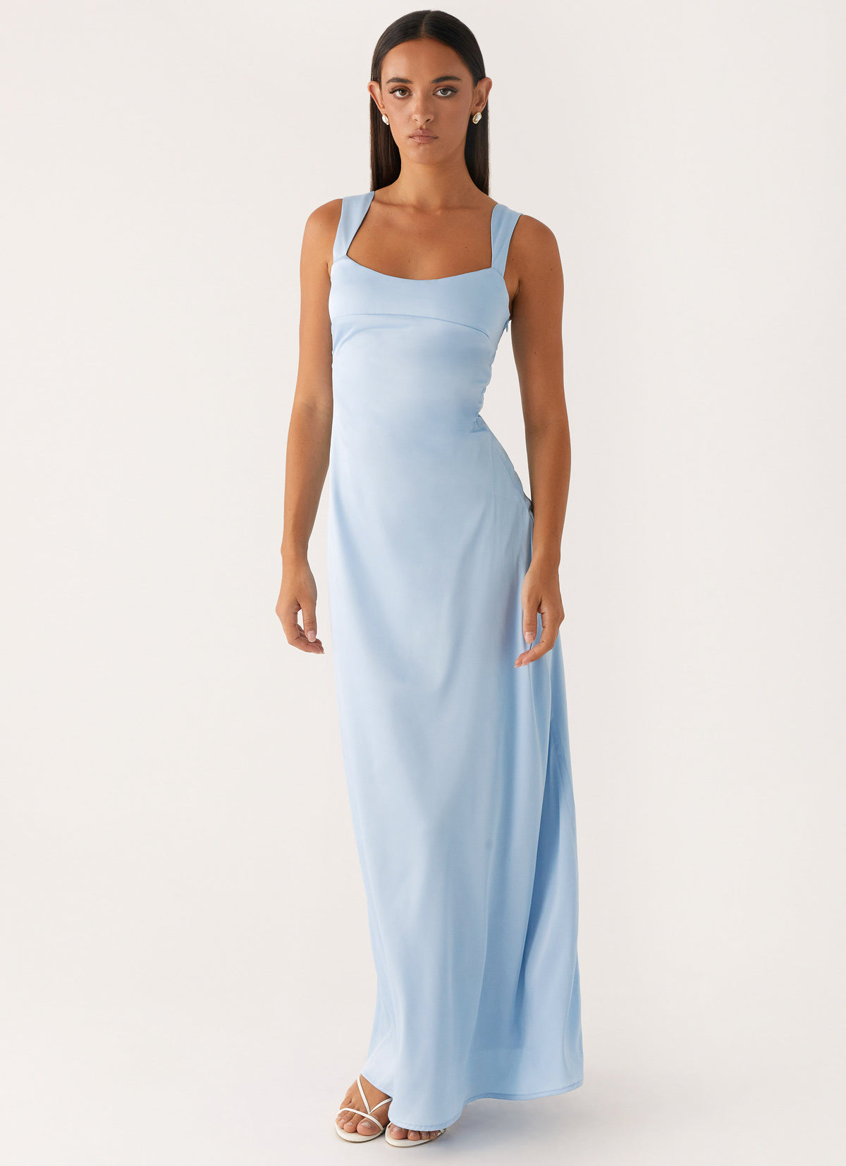 muted blue maxi dress Always in Style Floral Make an entrance Light Blue Satin Long Sleeve