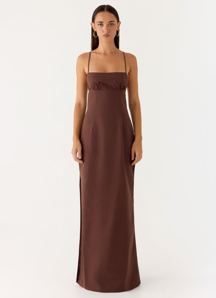 Off The Table Linen Maxi Dress - Chocolate Chocolate / US 4