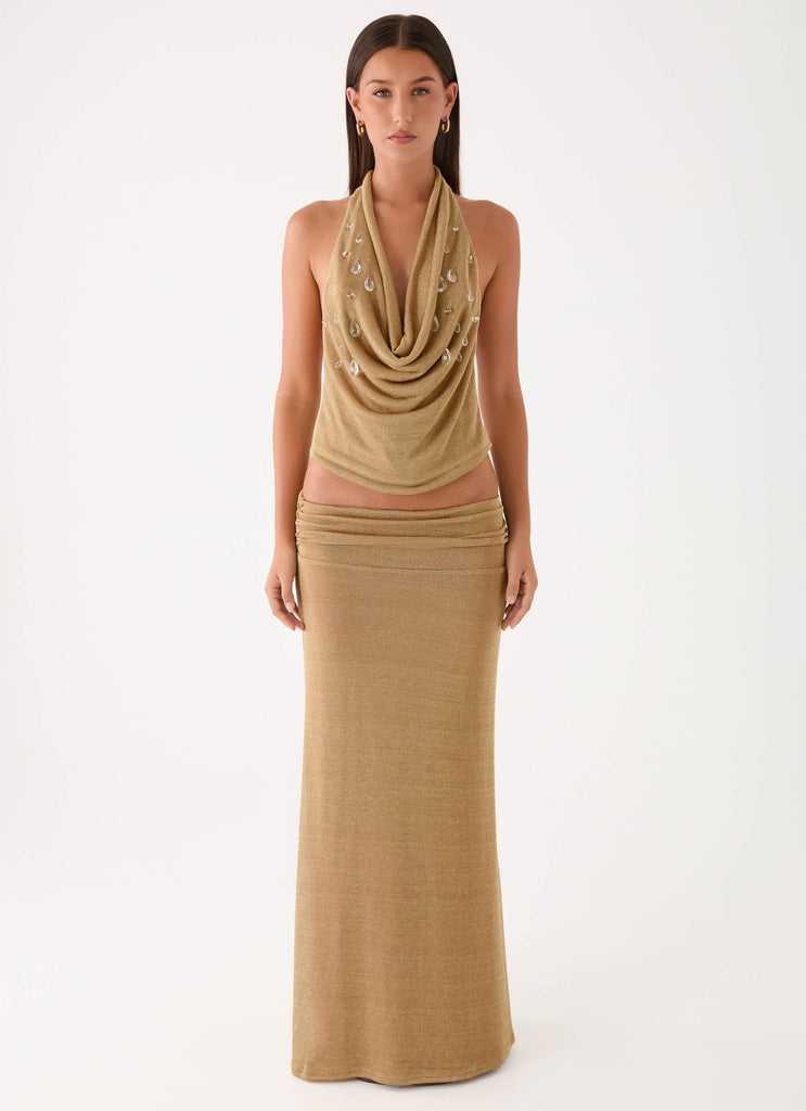Olyssia Shimmer Maxi Skirt - Shimmer Gold