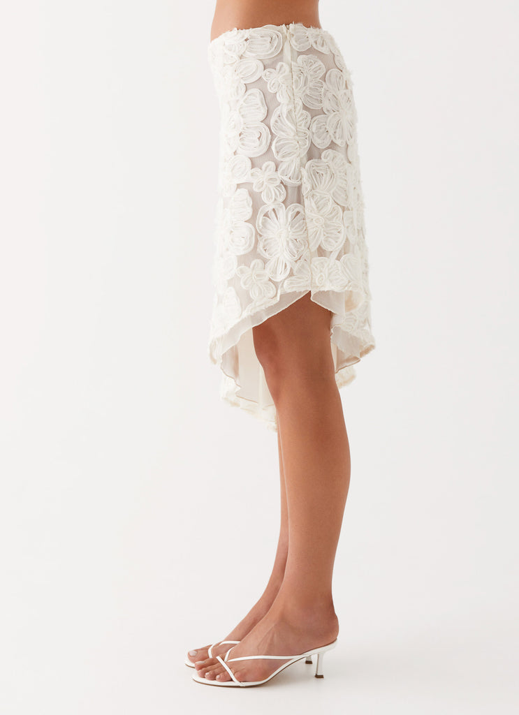 Womens Orchid Breeze Midi Skirt in the colour Ivory in front of a light grey background