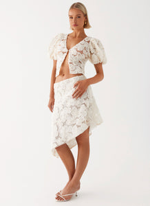 Womens Orchid Breeze Midi Skirt in the colour Ivory in front of a light grey background