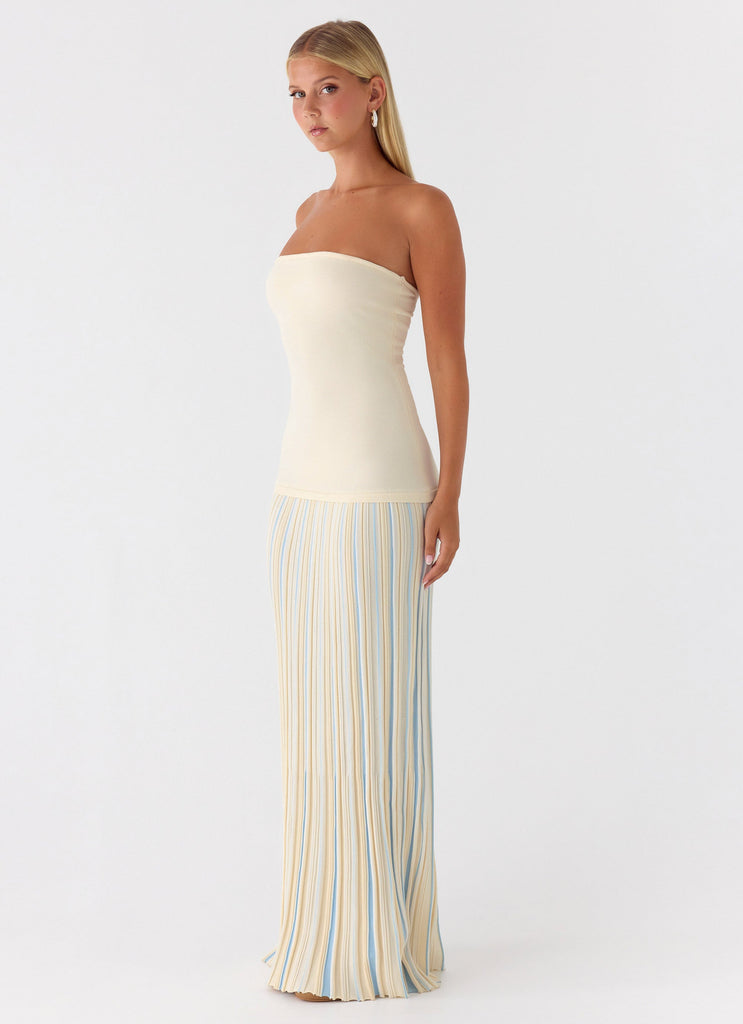 yellow knit maxi dress Women's Perfectly Framed Yellow Jersey Knit Contrast Trim Sleeveless Maxi Dress | Size: M