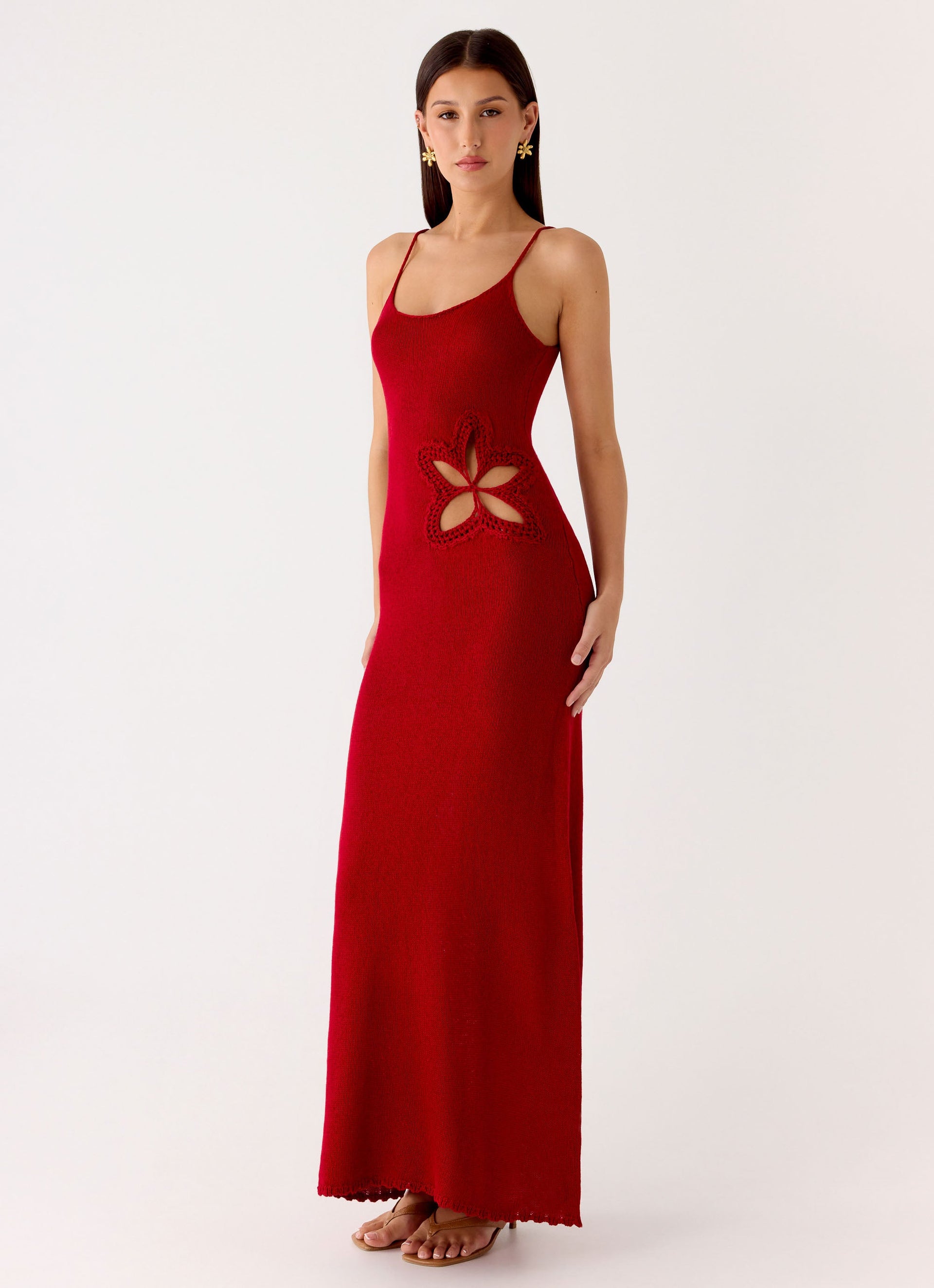Palm Breeze Flower Crochet Maxi Dress