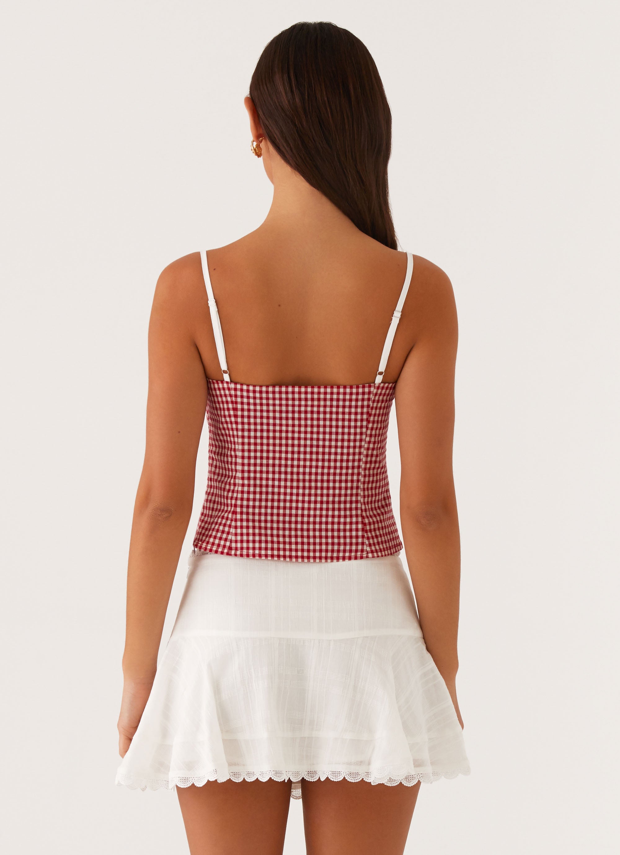 Palmer Ruffle Bustier Top - Red Gingham – Peppermayo US