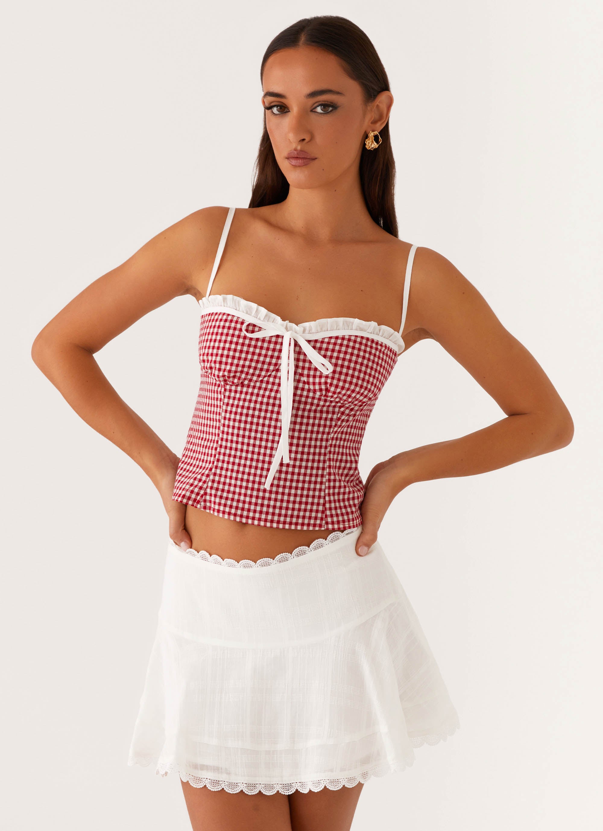 Palmer Ruffle Bustier Top - Red Gingham – Peppermayo US