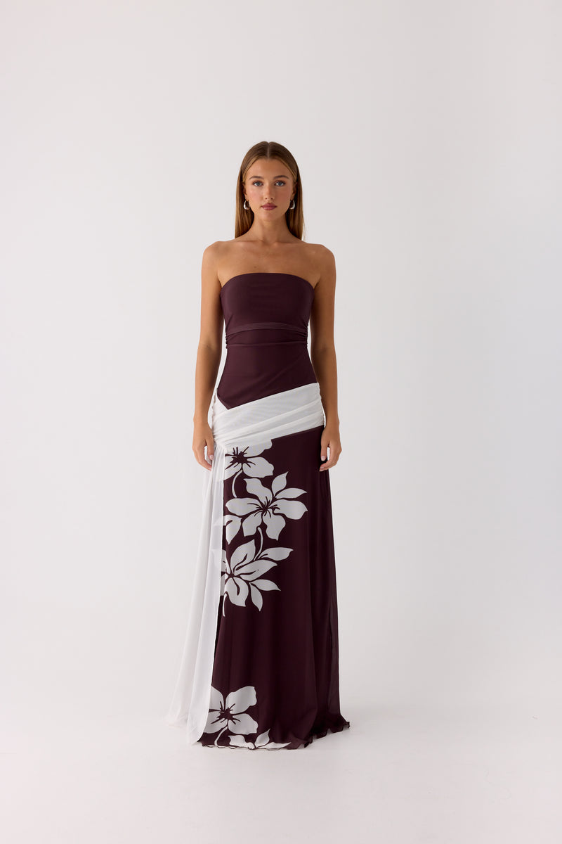 Palomar Strapless Maxi Dress - Chocolate Tropic Floral