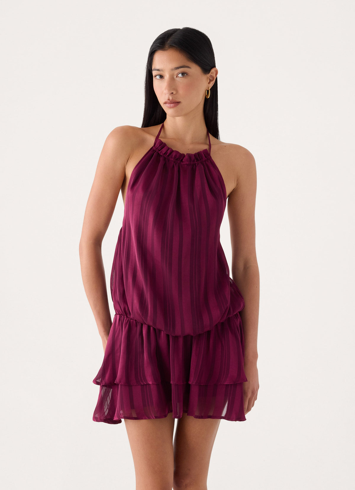 peppermayo halter dress Alicia Satin by Peppermayo Ruched sides on skirt Parade Halter Mini Dress -