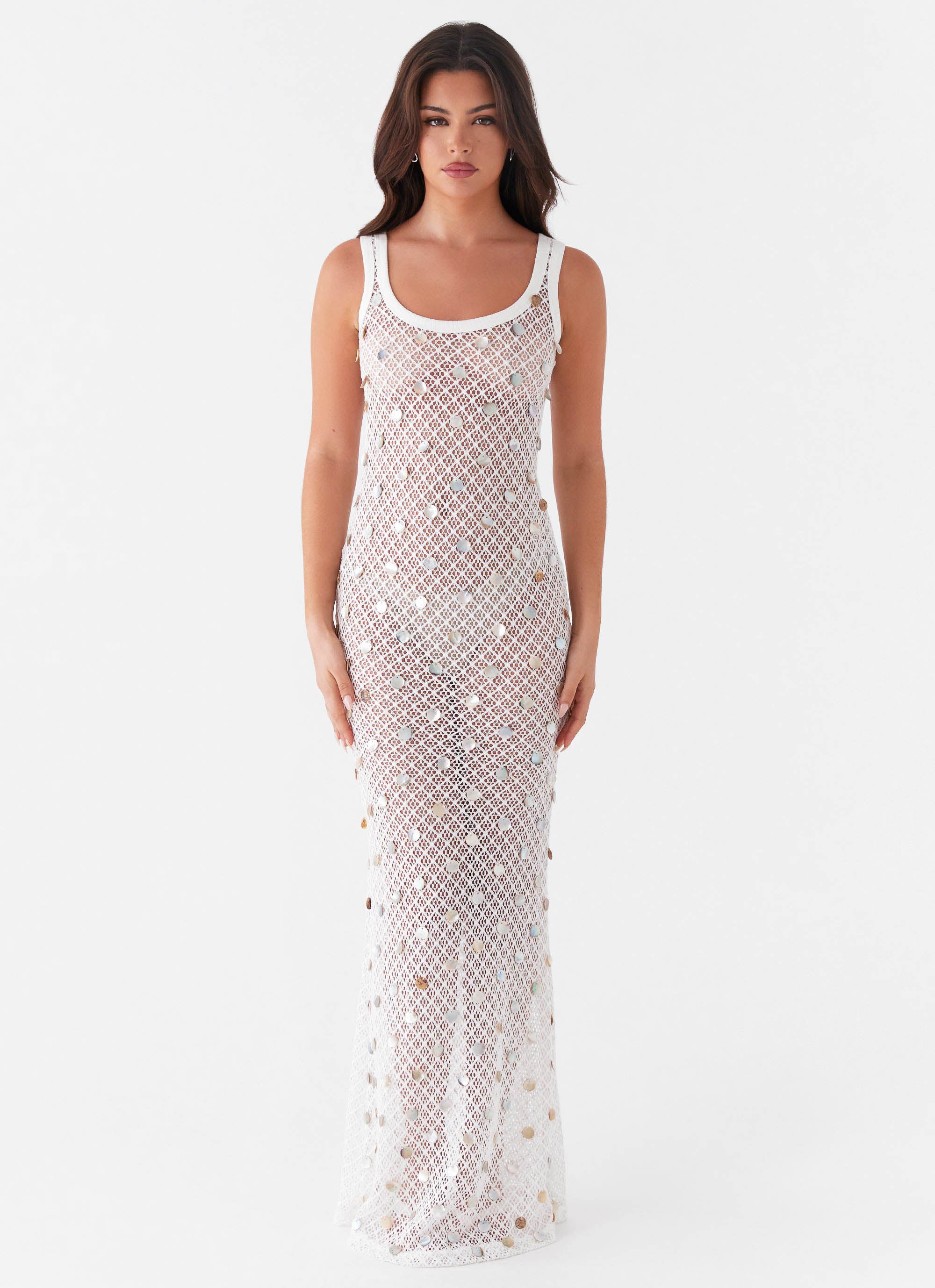 Penida Shell Knit Maxi Dress - White – Peppermayo US