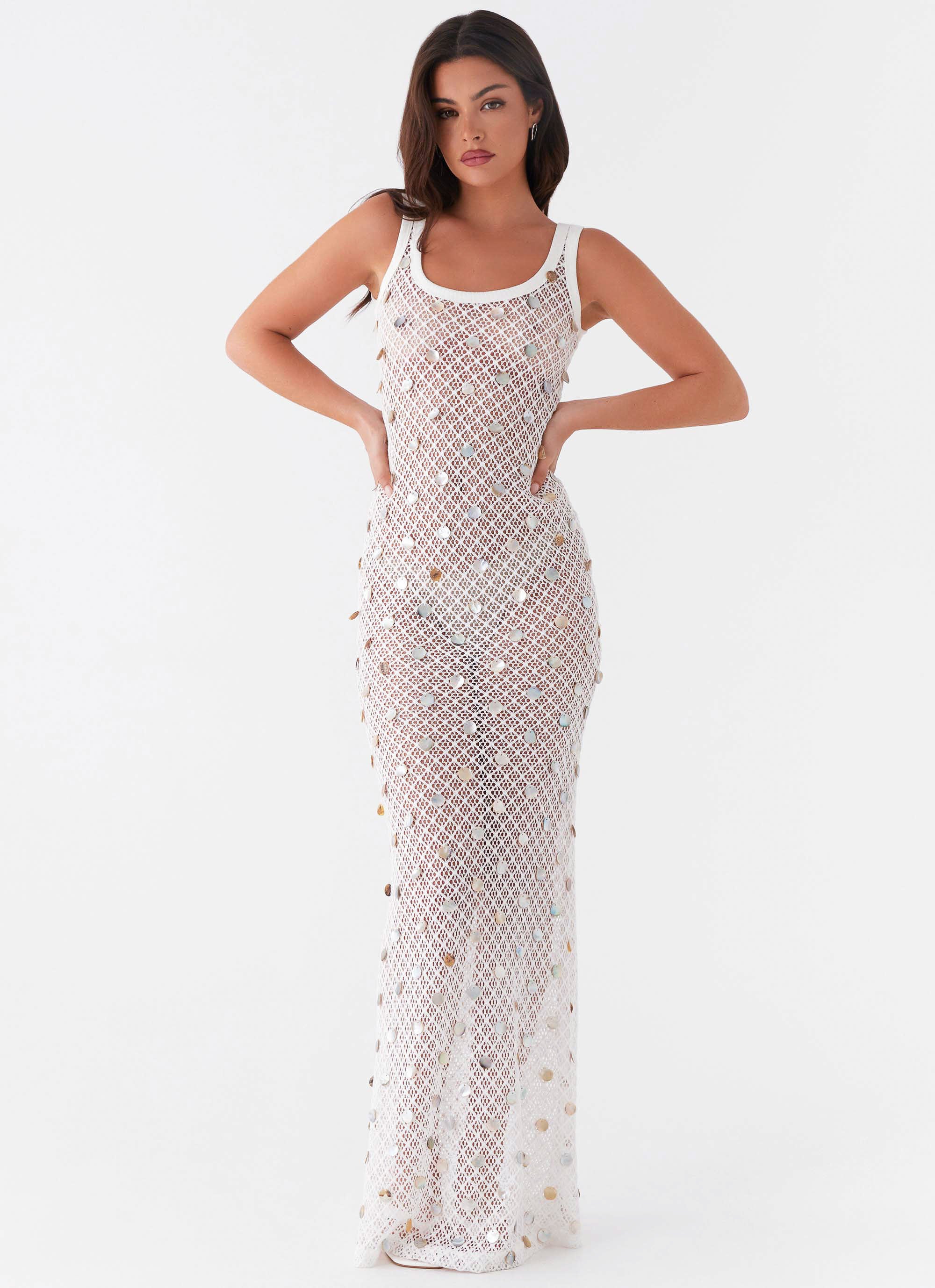 Penida Shell Knit Maxi Dress - White – Peppermayo US