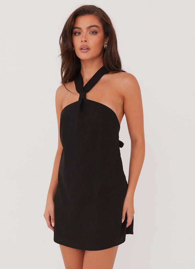 Keira Linen Mini Dress - Black