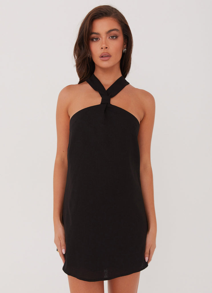 Keira Linen Mini Dress - Black