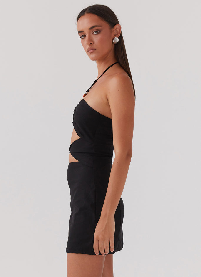 Starry Sands Linen Mini Dress - Black