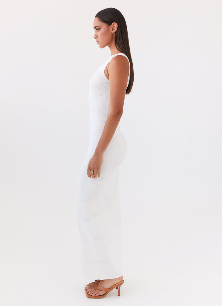 Womens Holly Knit Maxi Dress in the colour White in front of a light grey background