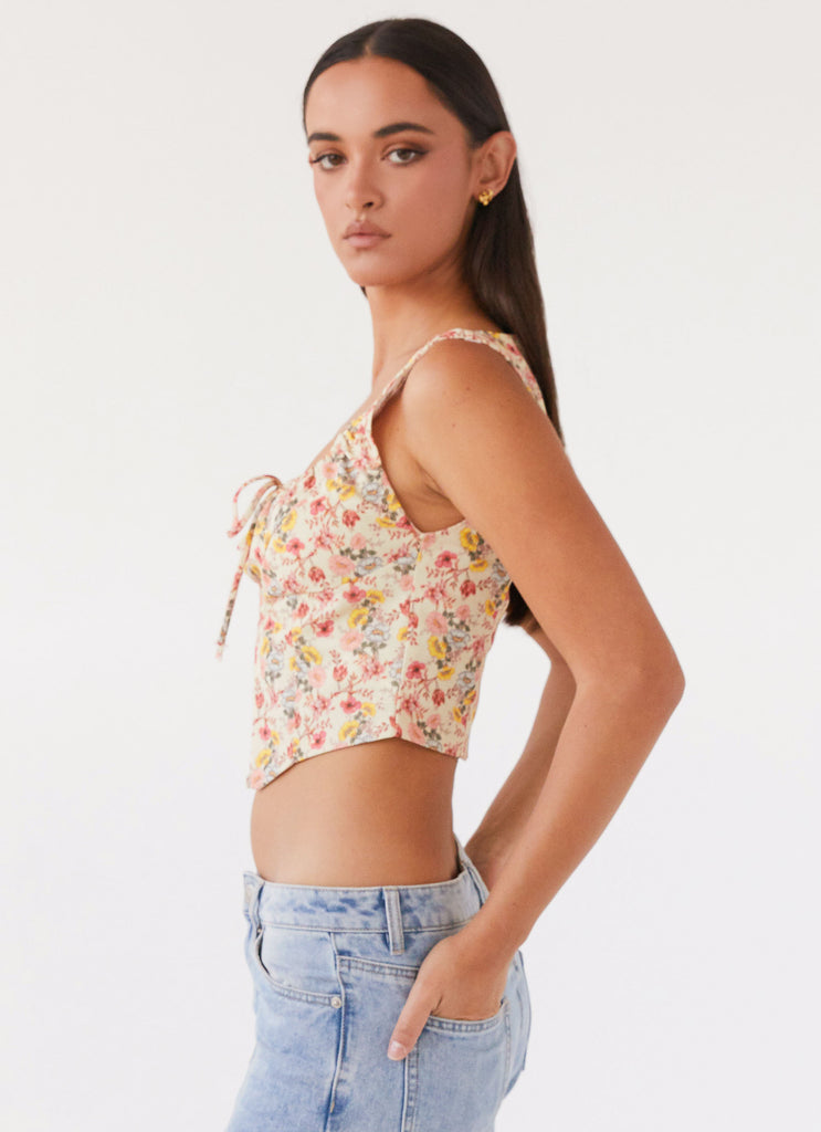 Womens Take Me Away Corset Top in the colour Garden Party in front of a light grey background