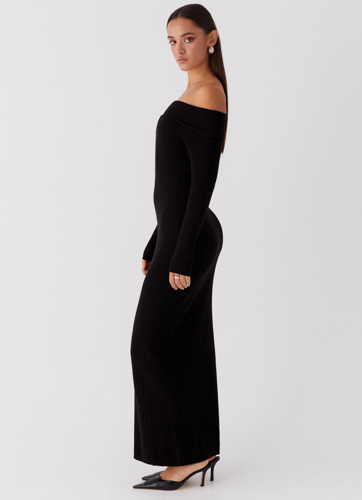 Womens Lahey Knit Maxi Dress in the colour Black in front of a light grey background