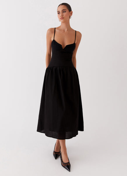 Louvelle Linen Maxi Dress - Black  Peppermayo US