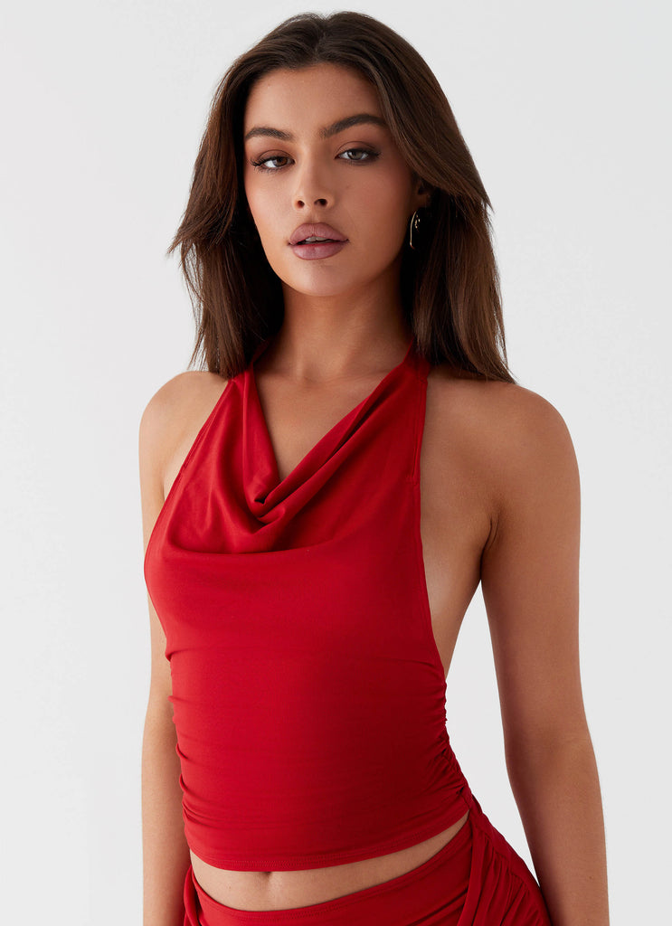 Womens Grazie Lou Top in the colour Red in front of a light grey background