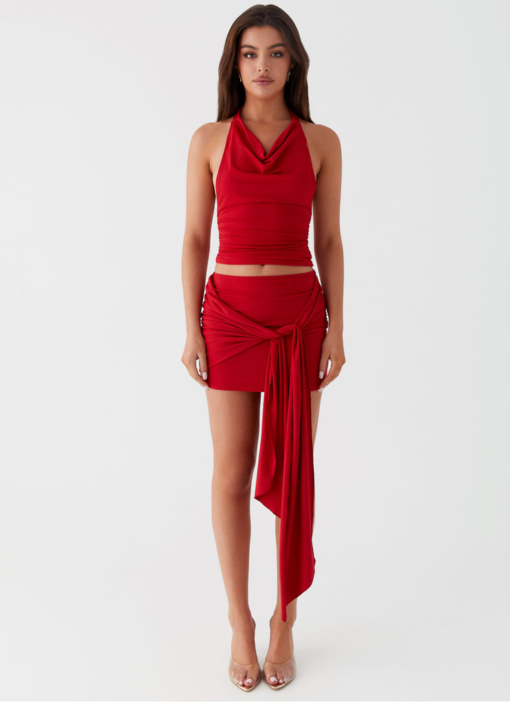 Womens Grazie Lou Mini Skirt in the colour Red in front of a light grey background