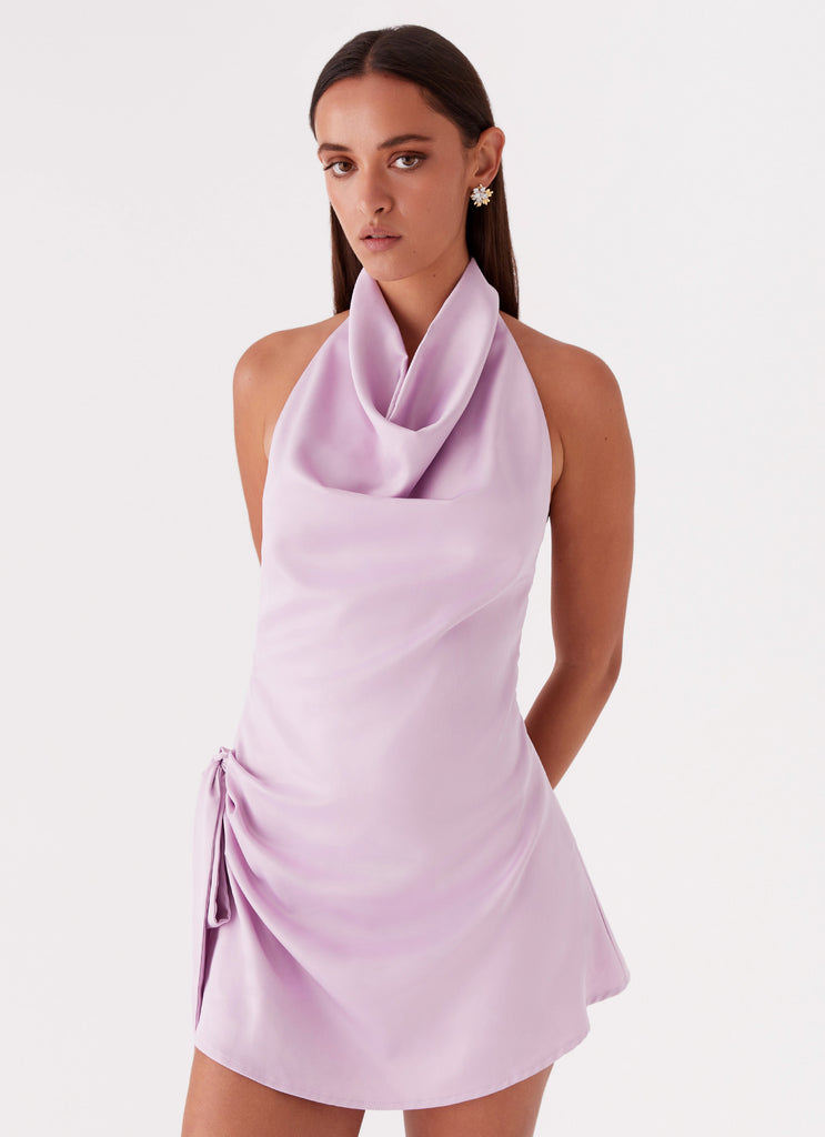 Womens Something About You Mini Dress in the colour Lilac in front of a light grey background