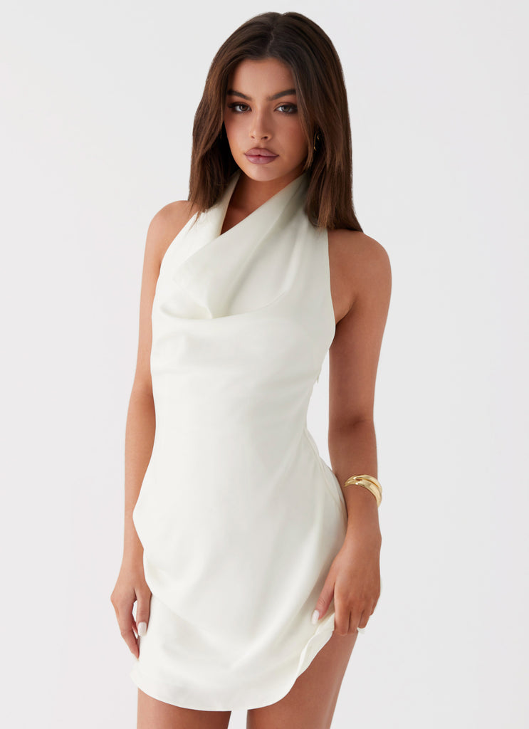 Womens Sonelle Mini Dress in the colour Ivory in front of a light grey background