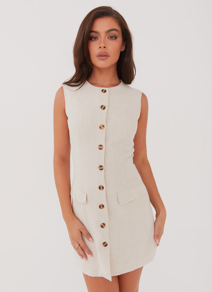 Castello Fiore Linen Mini Dress - Oatmeal Peppermayo US Castello Fiore Linen Mini Dress - Oatmeal Peppermayo US