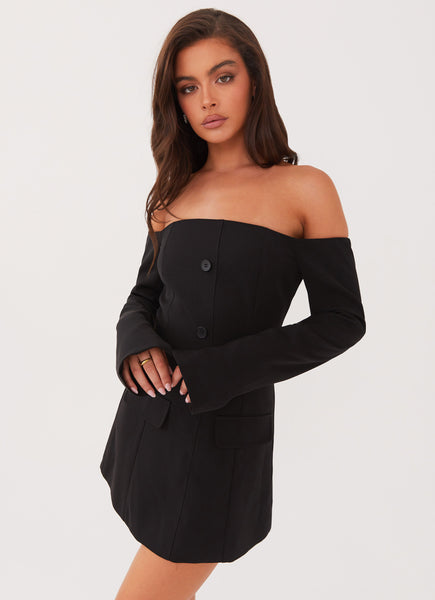 black dress blazer Black Blazer Dress With Long Sleeves main image 1