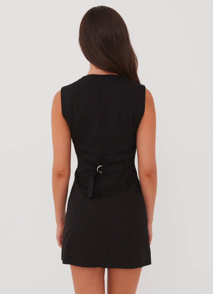 Castello Fiore Linen Mini Dress - Black